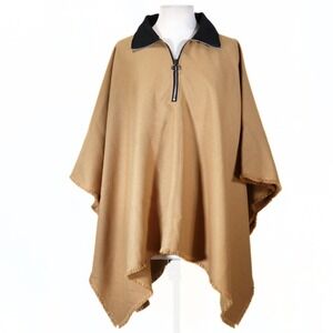 Nordstrom Rack Poncho NWT Womens One Size Tan Quarter Zip Fringe Hem Casual Wrap